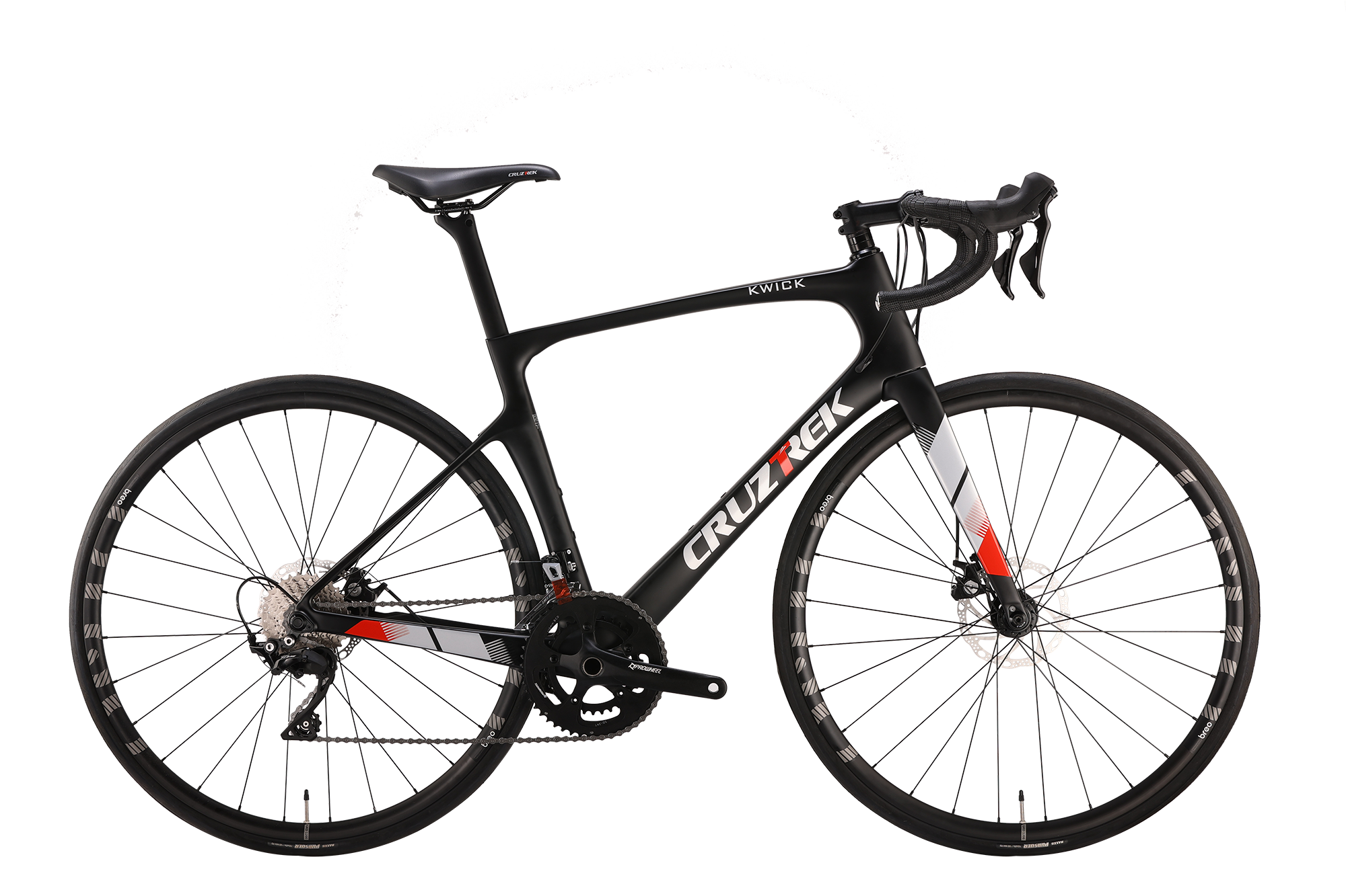 Aerodynamic carbon road frame with integrated Shimano components on Kwick
